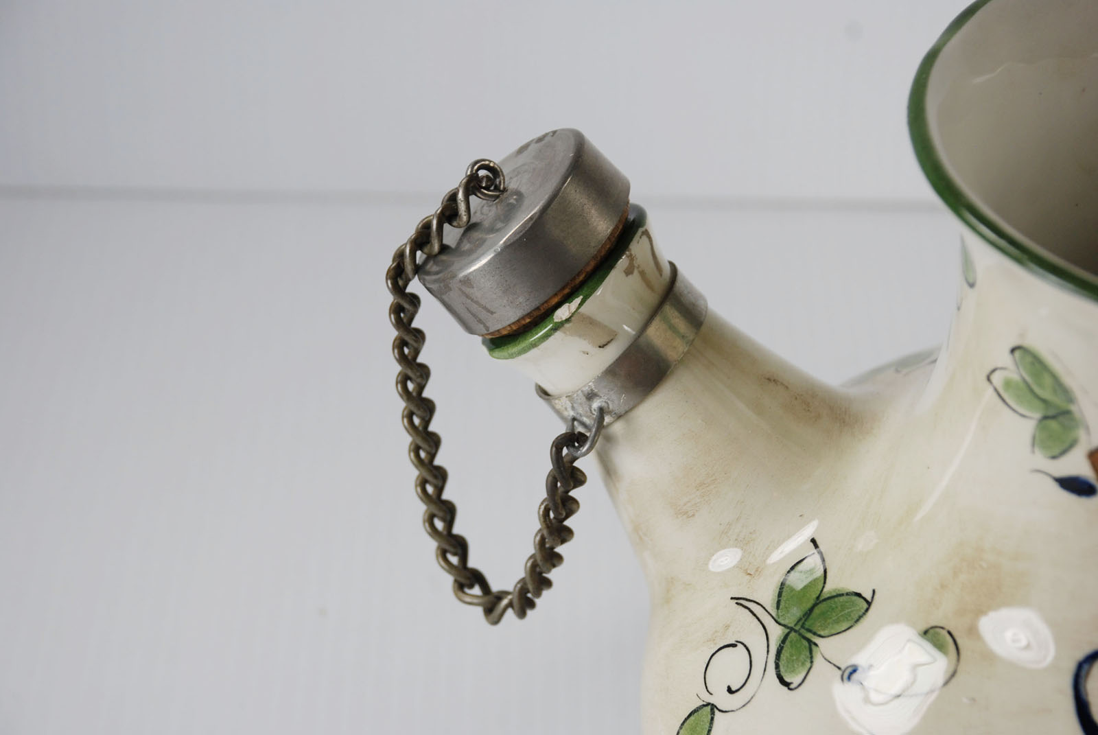 Vintage Capodimonte Made in Italy Ceramic 10.5 in Teapot with Pewter